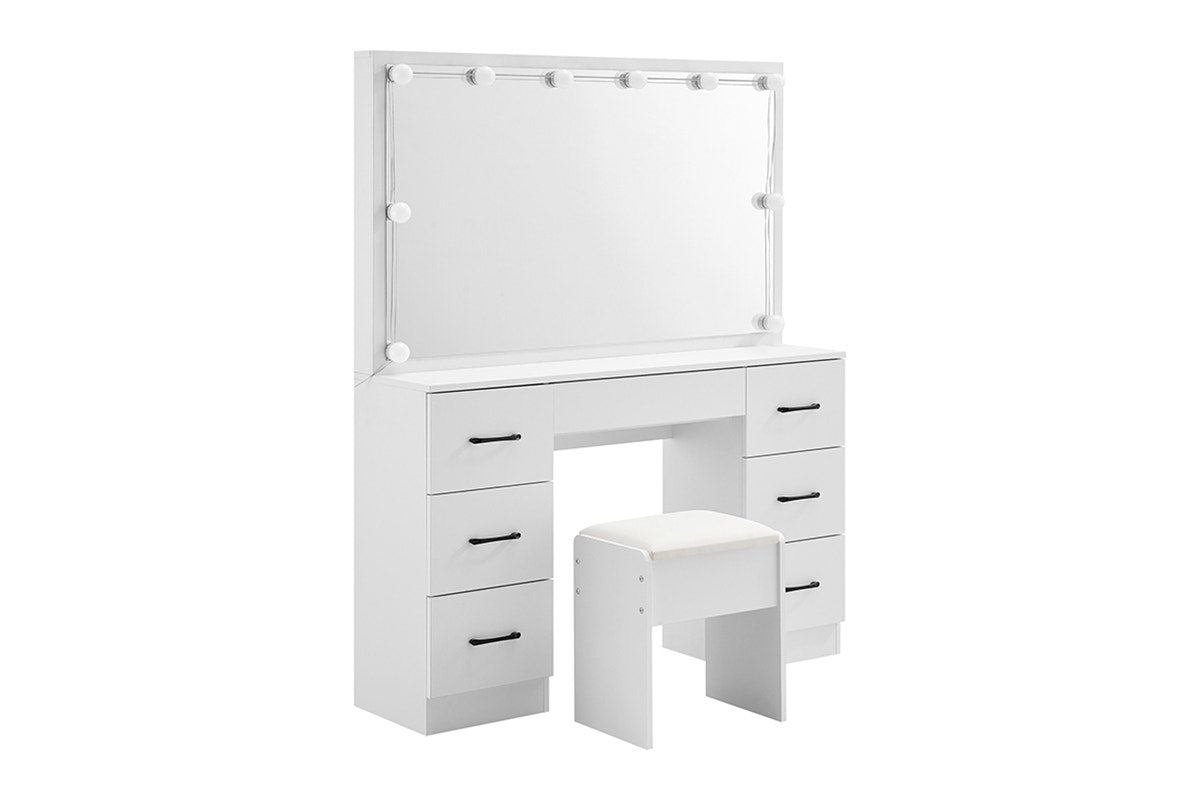 Shangri-La 2 Piece Napa Dressing Table and Stool Set (White)
