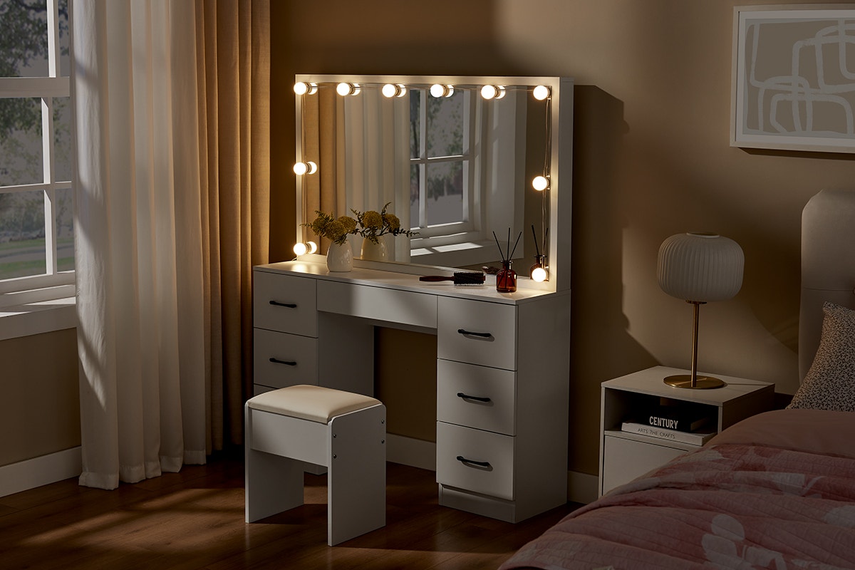 Shangri-La 2 Piece Napa Dressing Table and Stool Set (White)