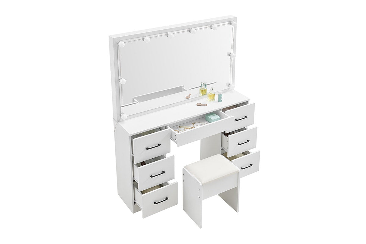 Shangri-La 2 Piece Napa Dressing Table and Stool Set (White)
