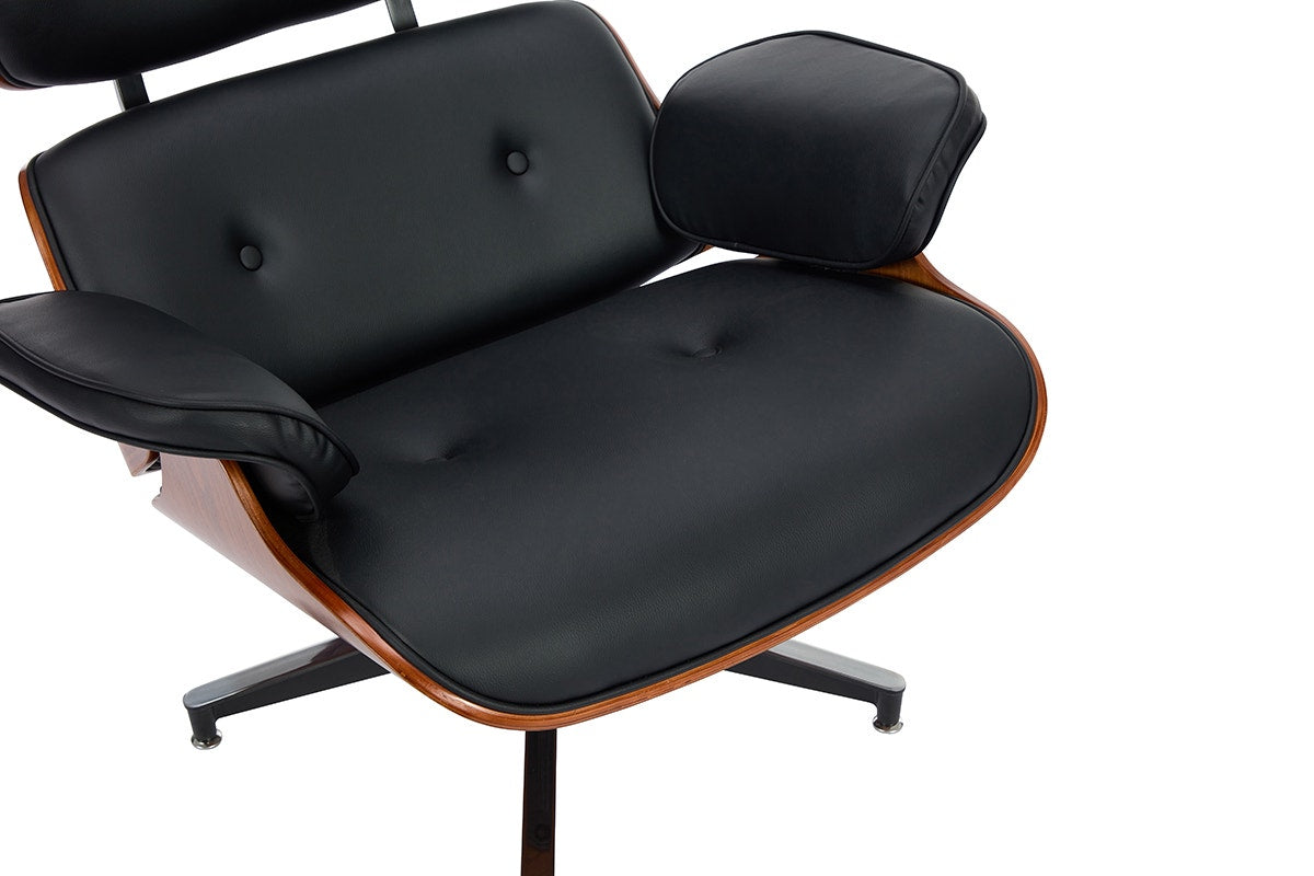 Shangri-La Eames Replica Lounge Chair and Ottoman (Black/Walnut)