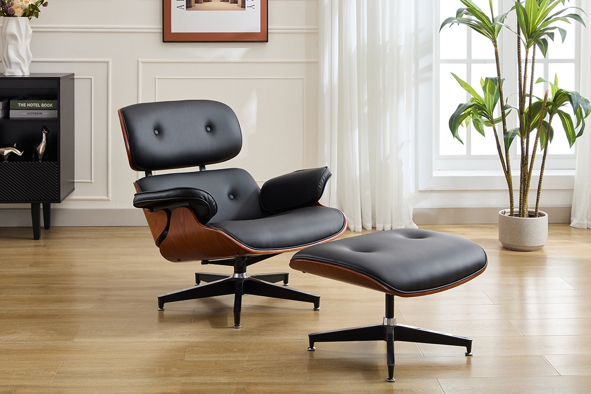 Shangri-La Eames Replica Lounge Chair and Ottoman (Black/Walnut)