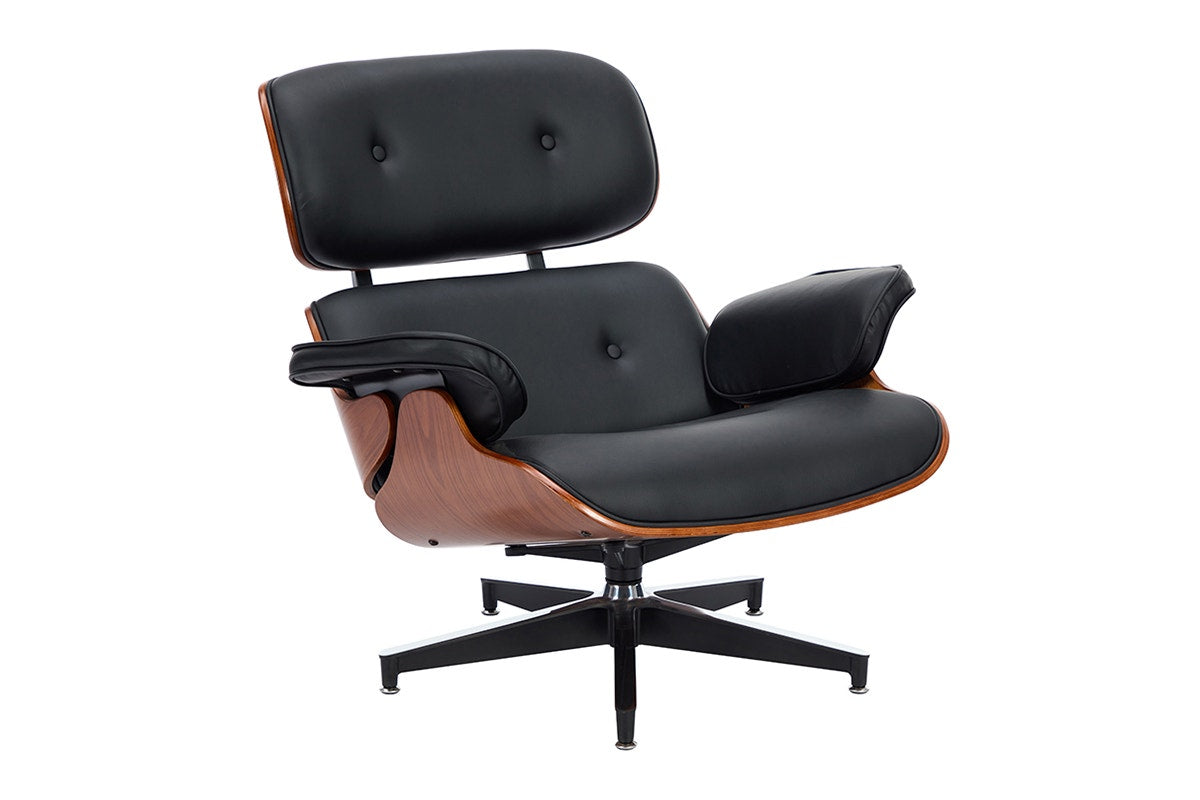 Shangri-La Eames Replica Lounge Chair and Ottoman (Black/Walnut)