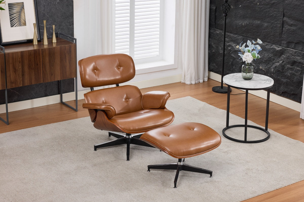 Shangri-La Eames Replica Lounge Chair and Ottoman (Tan/Walnut)