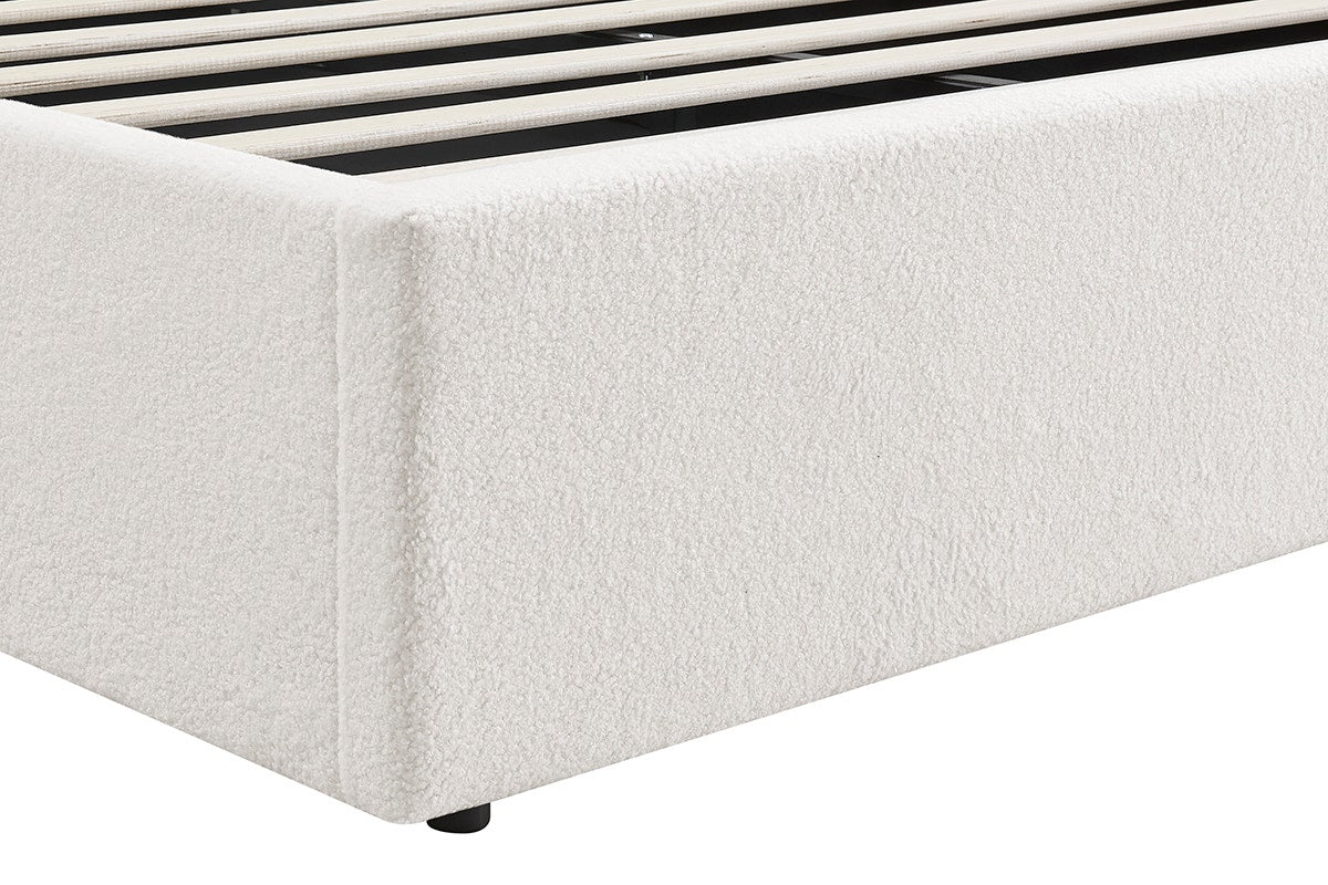 Shangri-La Santorini Boucle Gas Lift Storage Bed Frame (White, Double)