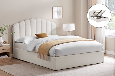 Shangri-La Santorini Boucle Gas Lift Storage Bed Frame (White, King)
