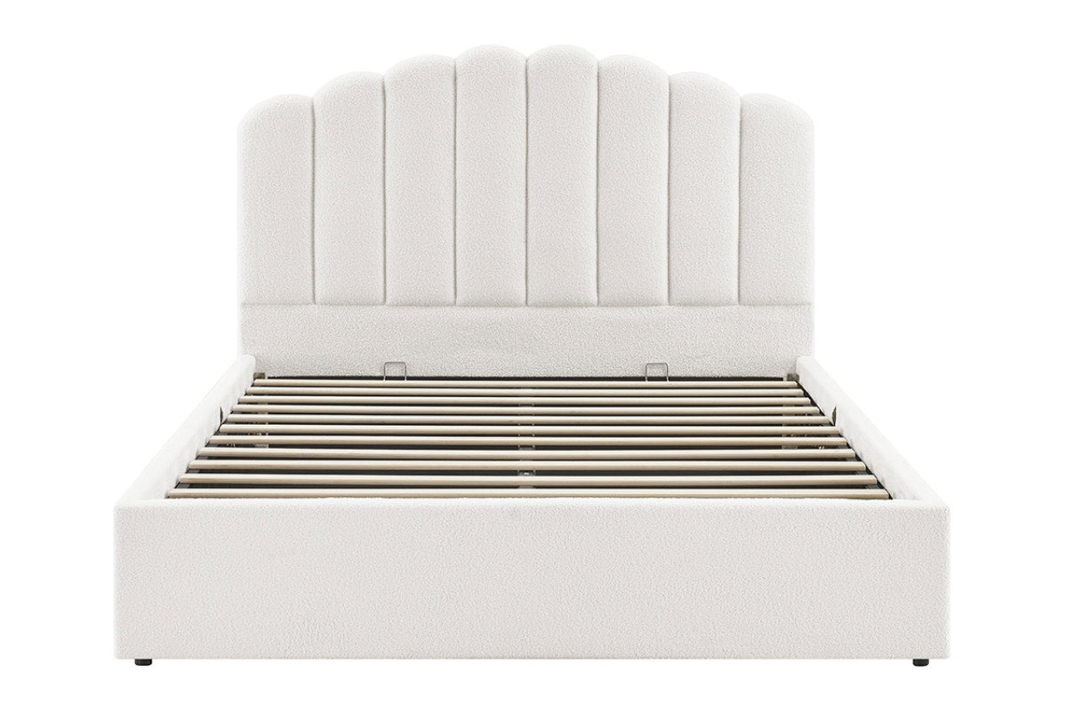 Shangri-La Santorini Boucle Gas Lift Storage Bed Frame (White, Queen)
