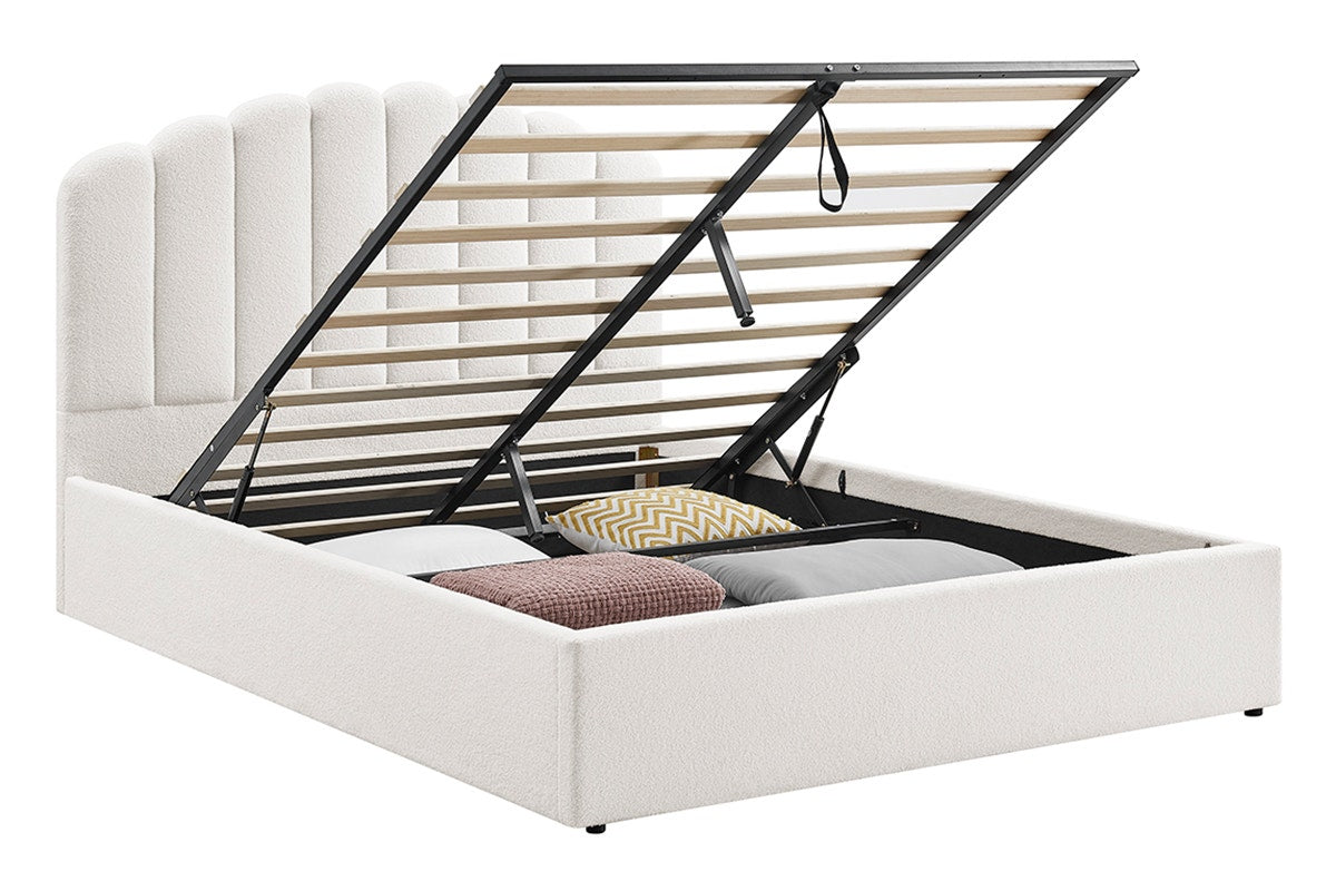 Shangri-La Santorini Boucle Gas Lift Storage Bed Frame (White, King)