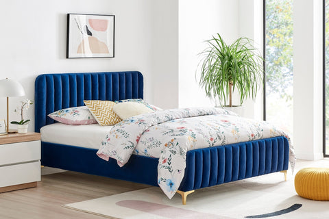 Shangri-La Victoria Bed Frame (Navy Velvet, King)