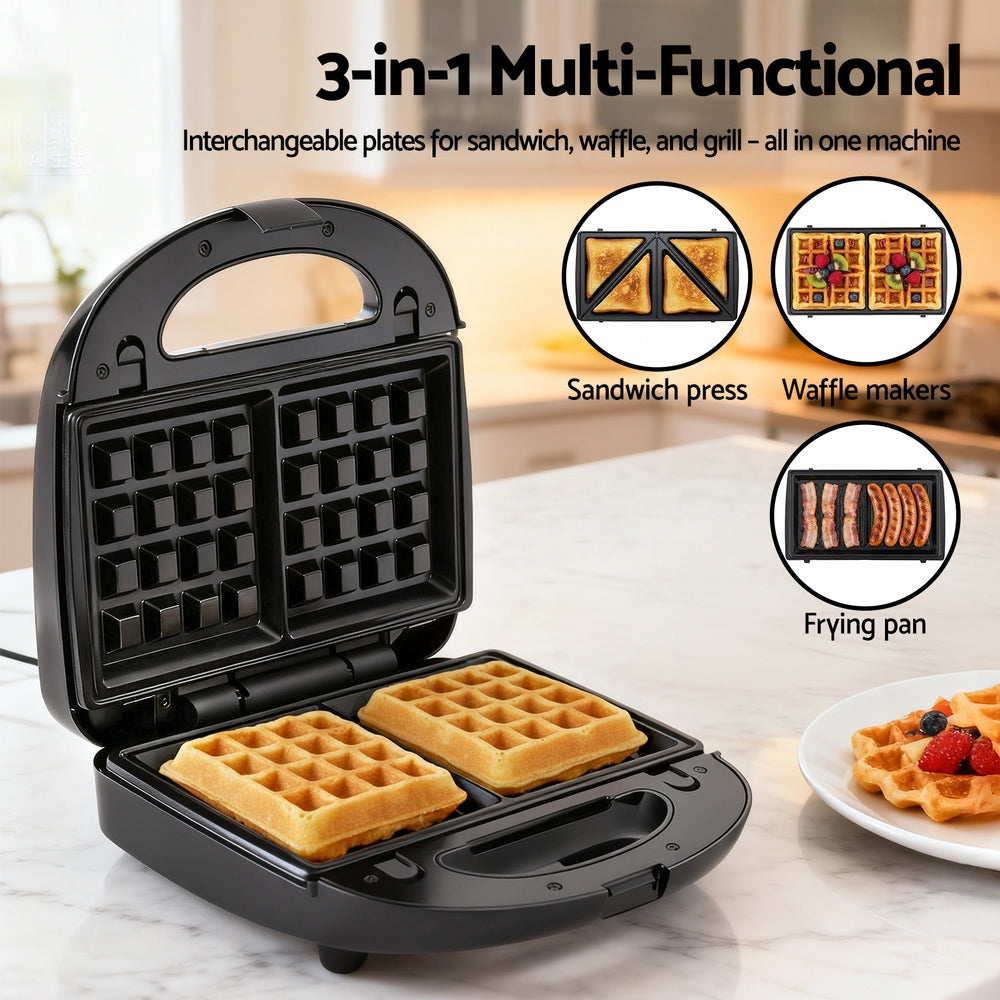 Devanti 3-in-1 Sandwich Press Waffle Maker 850W