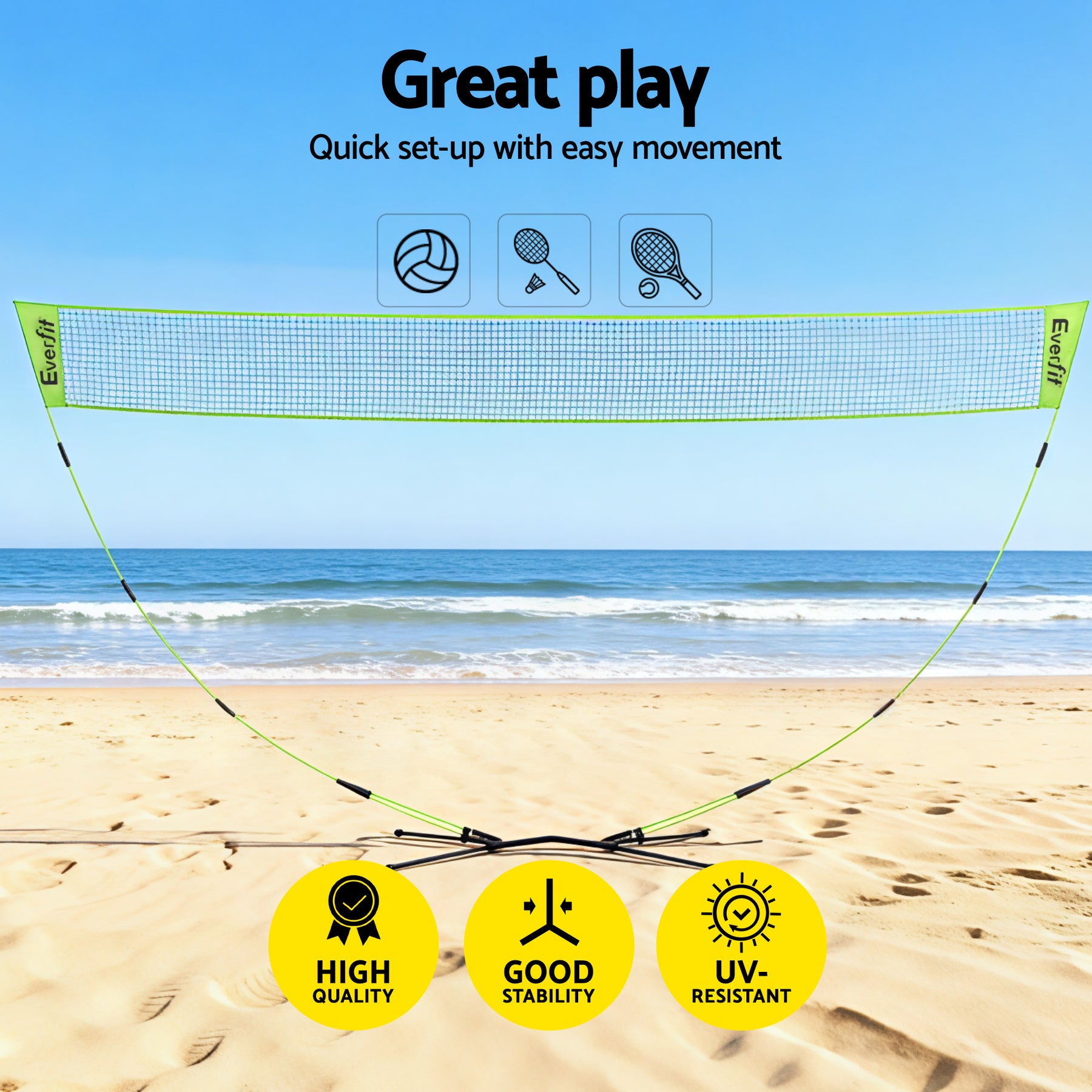 Everfit Yellow 3M Portable Badminton Tennis & Volleyball Net