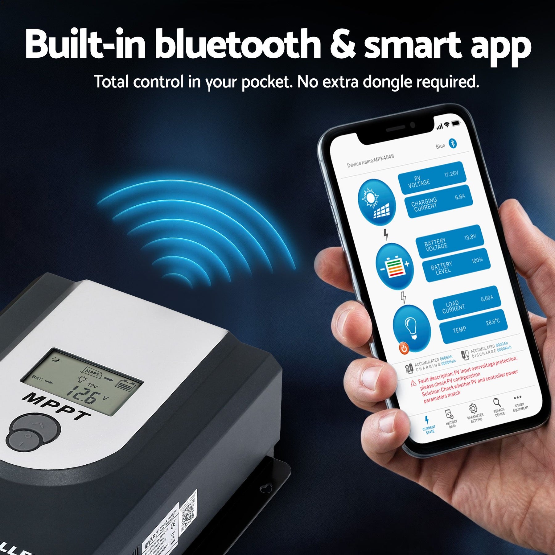 Giantz 50A MPPT Solar Charge Controller with Bluetooth