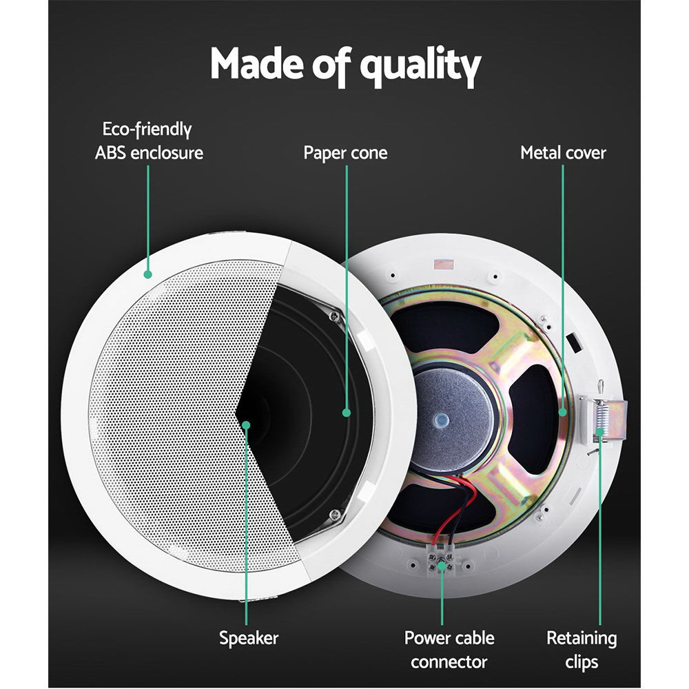 Premium 2 Pack 6 Inch In Ceiling Speakers 80W Home Theatre Audio