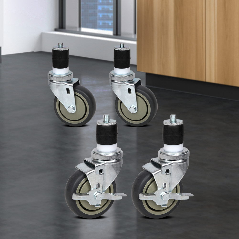 Cefito 4" Castor Wheels Set of 4, 200kg Capacity, Side Lock Brake, Rubber - SuperSaverAU - view 6