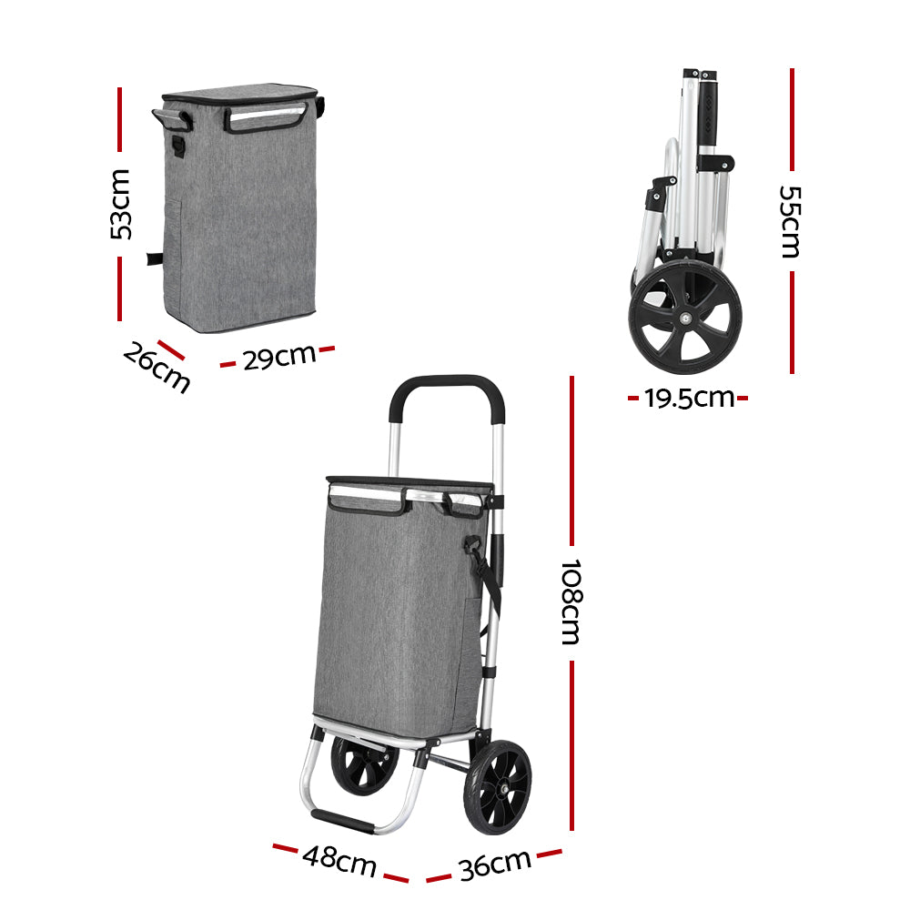 Emajin Foldable Shopping Trolley Cart 45KG Grey - SuperSaverAU - view 2