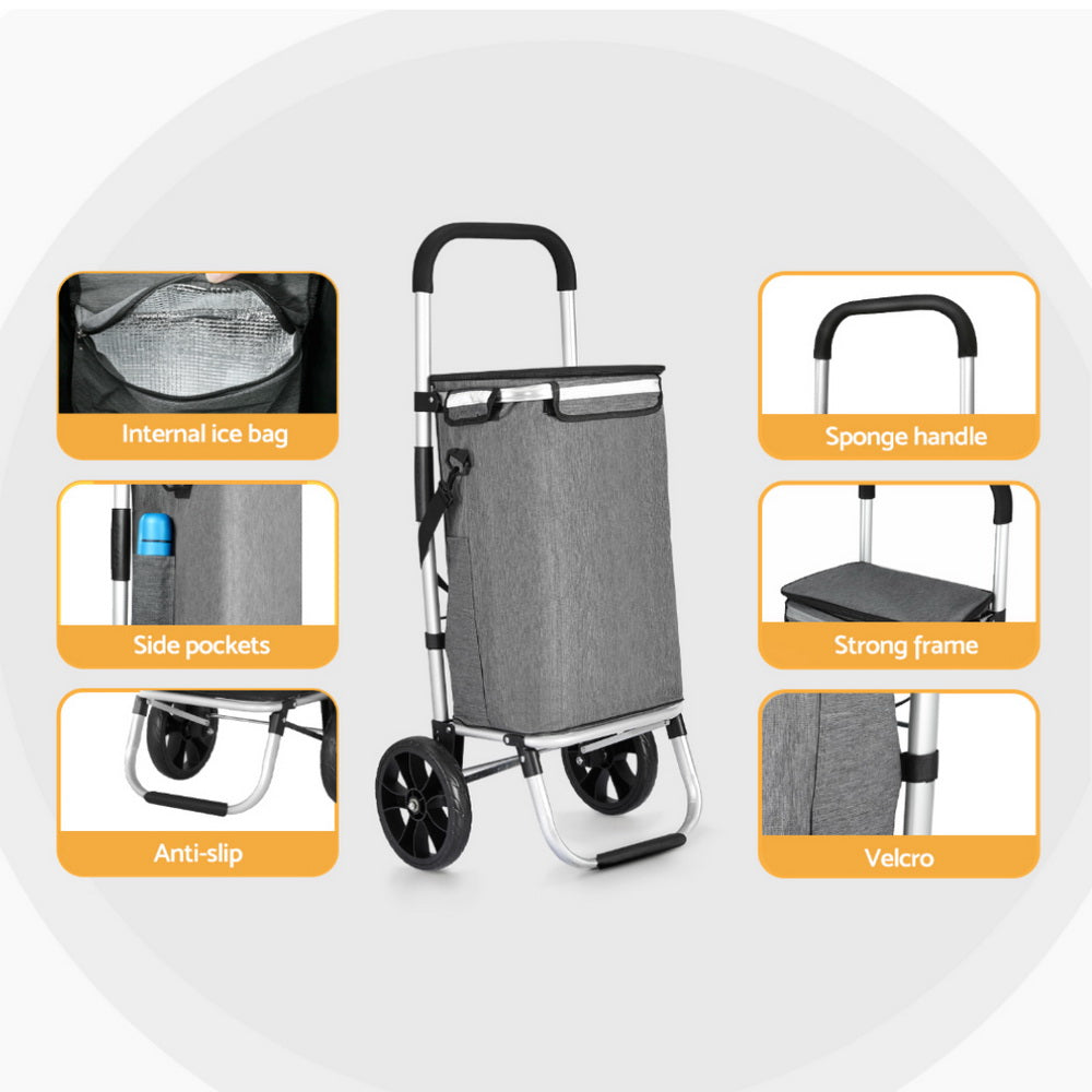 Emajin Foldable Shopping Trolley Cart 45KG Grey - SuperSaverAU - view 6