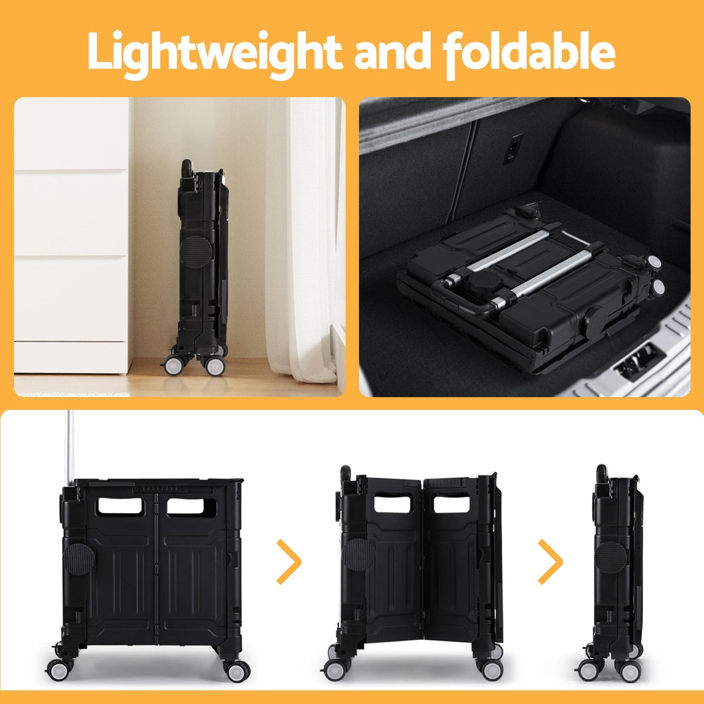 Emajin Foldable Shopping Trolley Cart 75L Black - SuperSaverAU - view 5