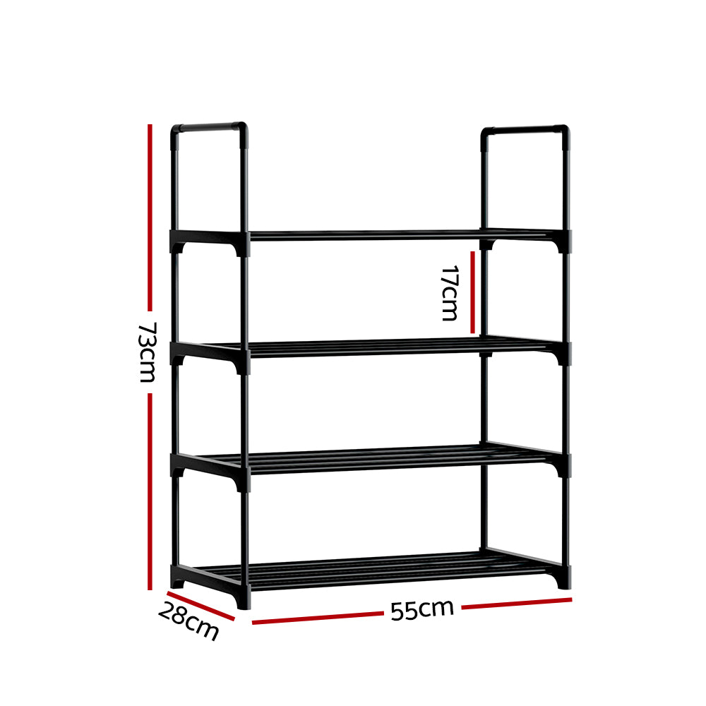 Artiss 4-Tier Shoe Rack, Stackable, Holds 12 Pairs, Black, Tool-Free Assembly - SuperSaverAU - view 4
