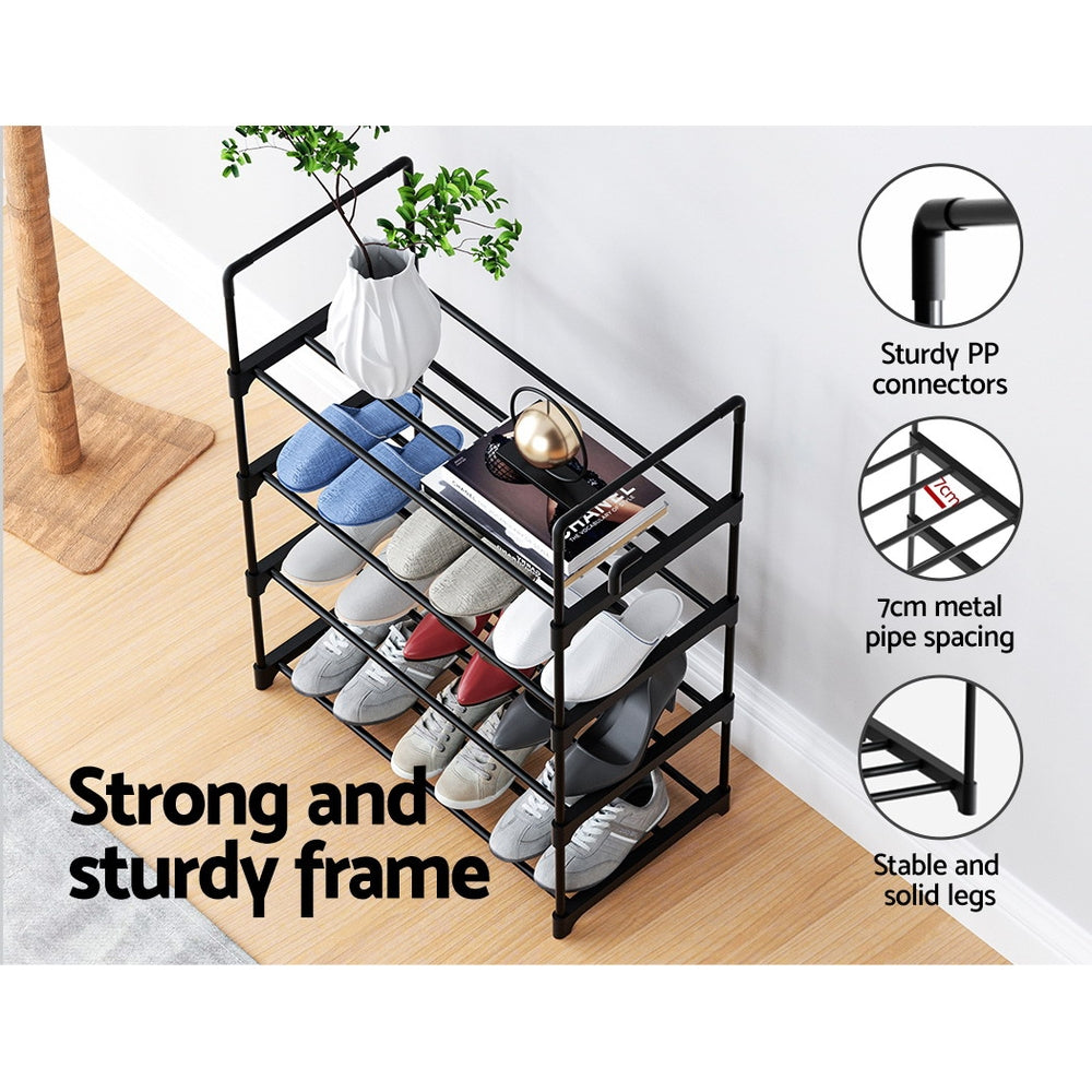 Artiss 4-Tier Shoe Rack, Stackable, Holds 12 Pairs, Black, Tool-Free Assembly - SuperSaverAU - view 7