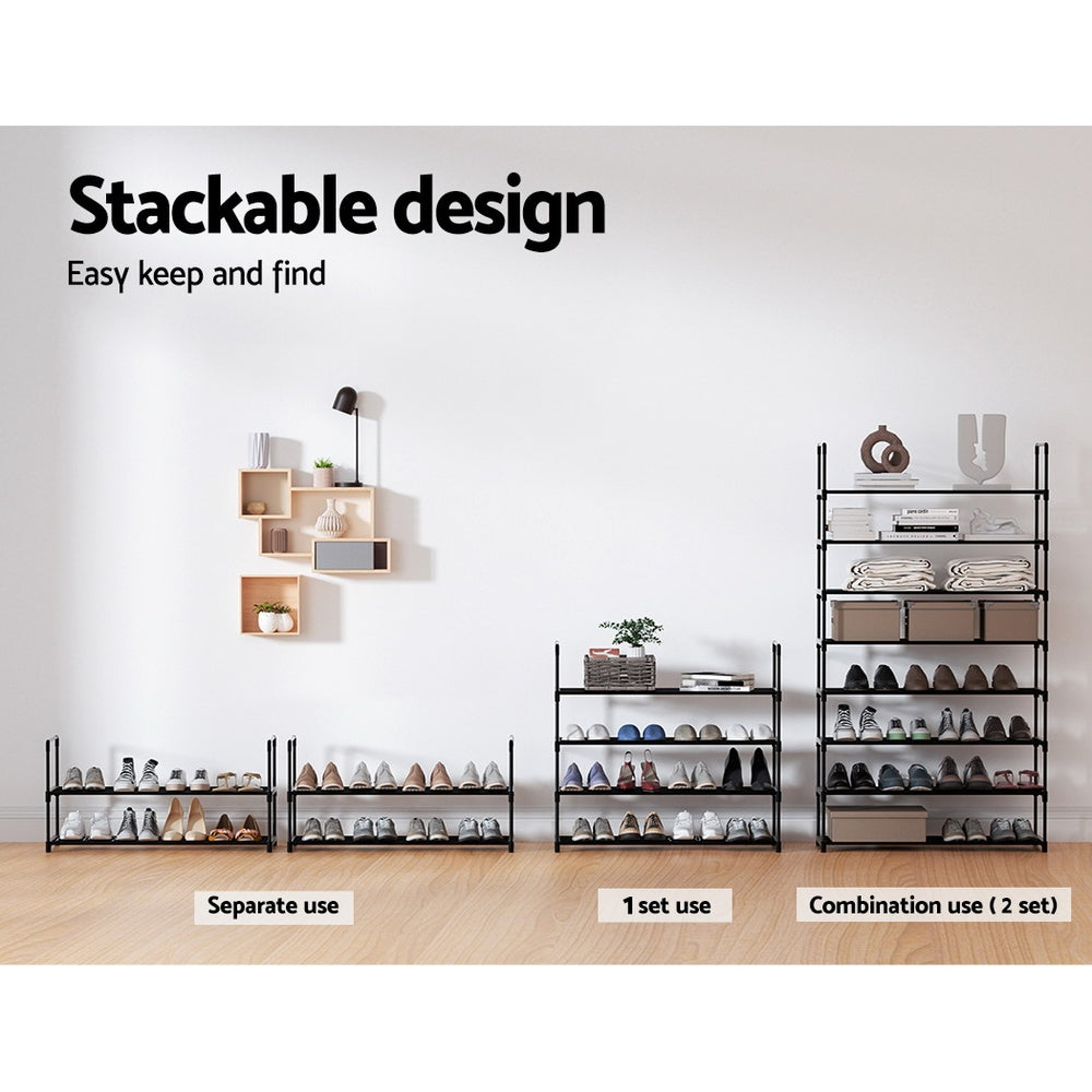 Artiss 80cm 4-Tier Stackable Shoe Rack for 16 Pairs - Black Metal Design - SuperSaverAU - view 6