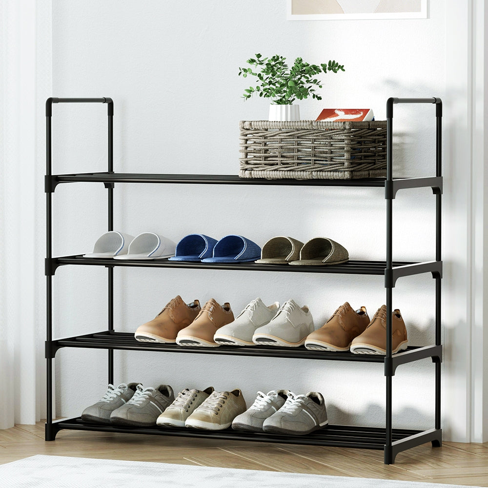 Artiss 80cm 4-Tier Stackable Shoe Rack for 16 Pairs - Black Metal Design - SuperSaverAU - view 1
