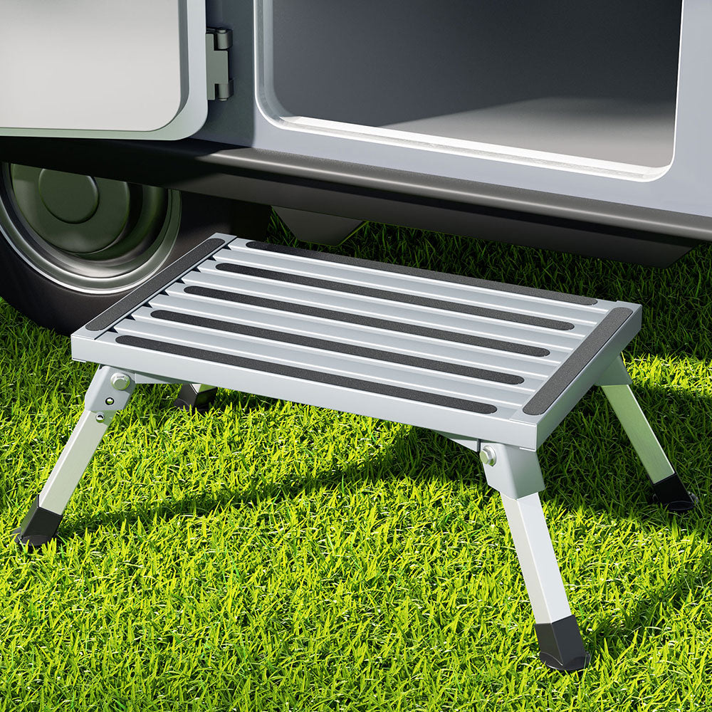 Weisshorn Folding Aluminium Caravan Step - Silver