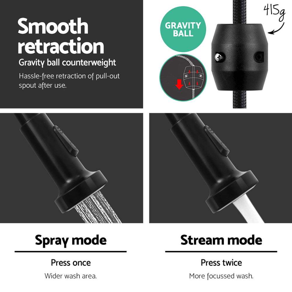 Cefito Kitchen Mixer Tap Pull Down Black 2 Modes - SuperSaverAU - view 6