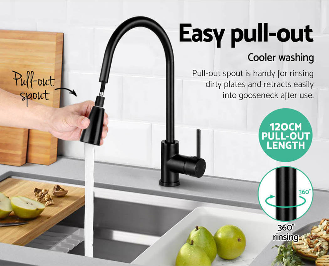 Cefito Kitchen Mixer Tap Pull Out 2 Mode Sink Faucet Basin Laundry Black - SuperSaverAU - view 5