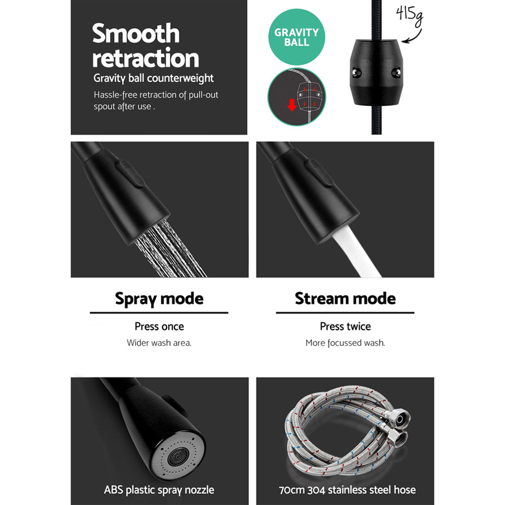 Cefito Kitchen Mixer Tap Pull Out 2 Mode Sink Faucet Basin Laundry Black - SuperSaverAU - view 6