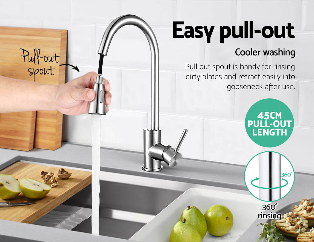Cefito Kitchen Mixer Tap Pull Out 2 Mode Sink Faucet Basin Laundry Chrome - SuperSaverAU - view 5