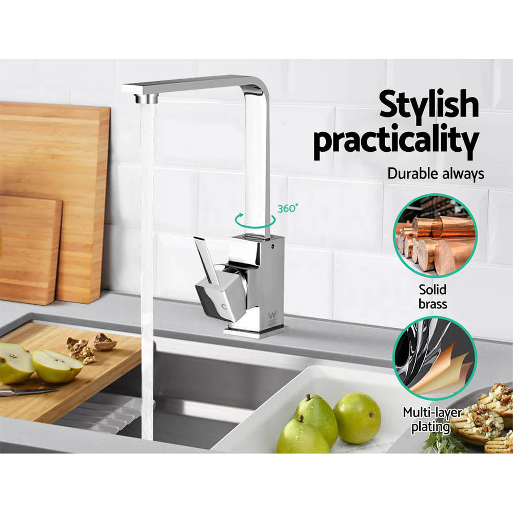 Cefito Kitchen Mixer Tap Mixer Square Sink Faucet Basin Laundry Chrome - SuperSaverAU - view 4