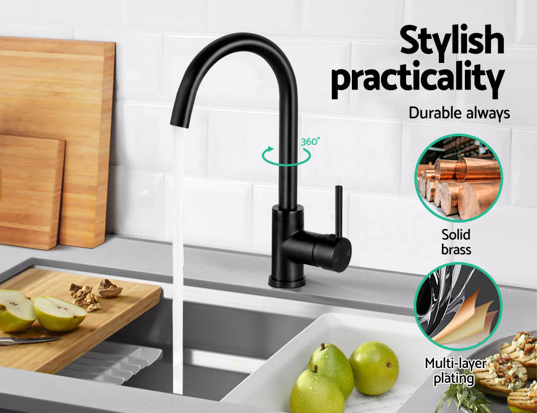 Cefito Kitchen Mixer Tap Mixer Round Sink Faucet Basin Laundry Black - SuperSaverAU - view 5