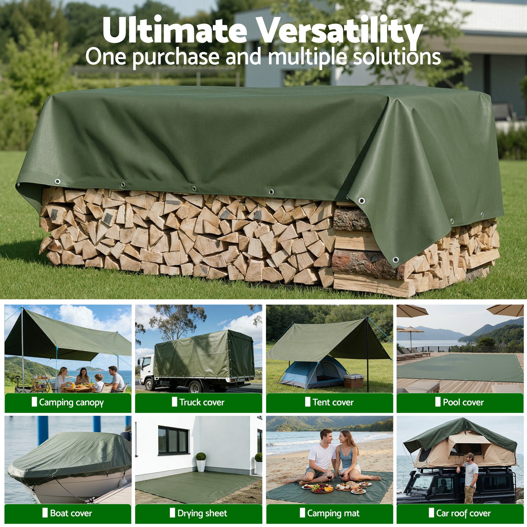 Instahut Heavy Duty Canvas Tarp 600GSM - 2 x 3m