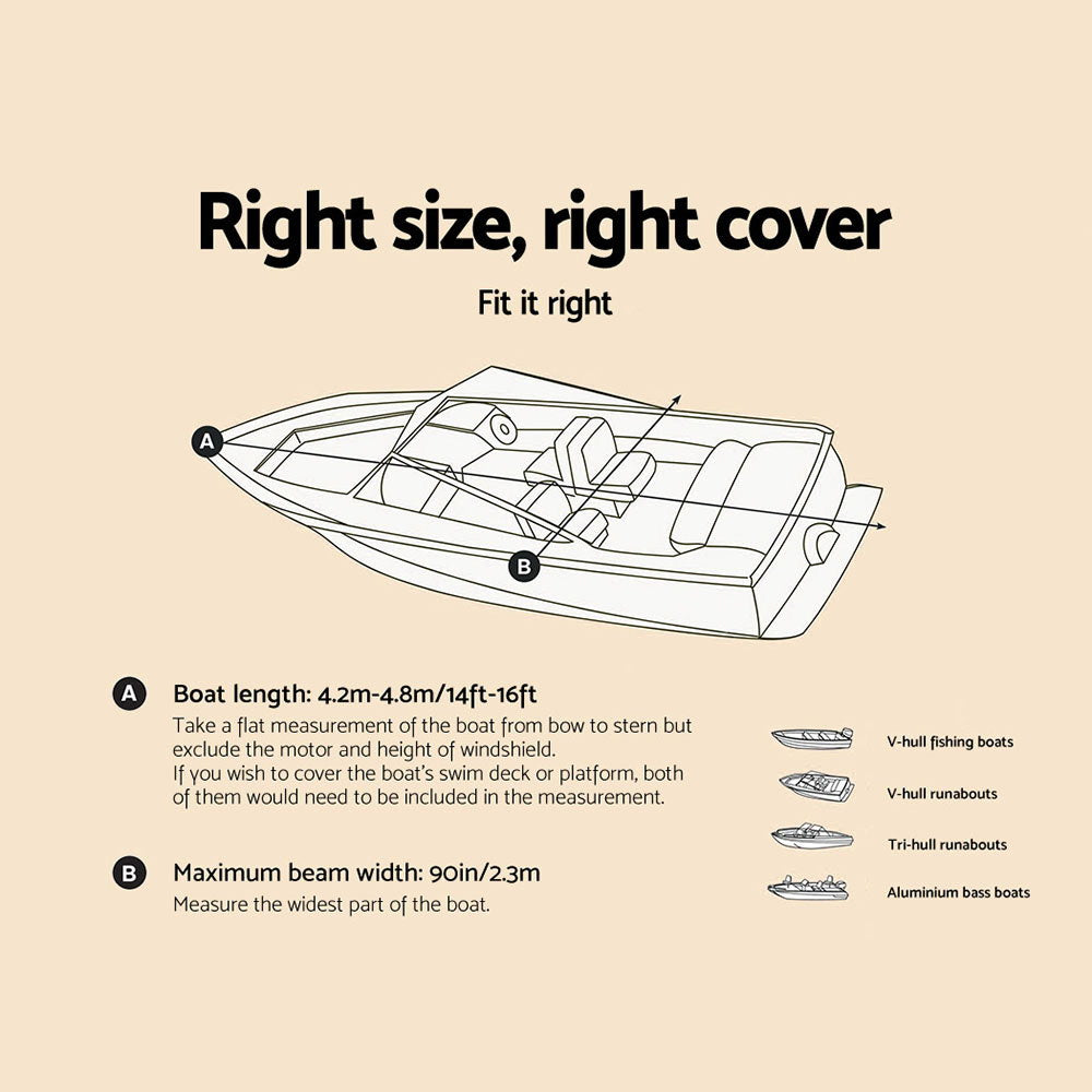 Seamanship 14-16ft Boat Cover, 600D Polyester, UV & Mildew Resistant, Adjustable Straps - SuperSaverAU - view 2