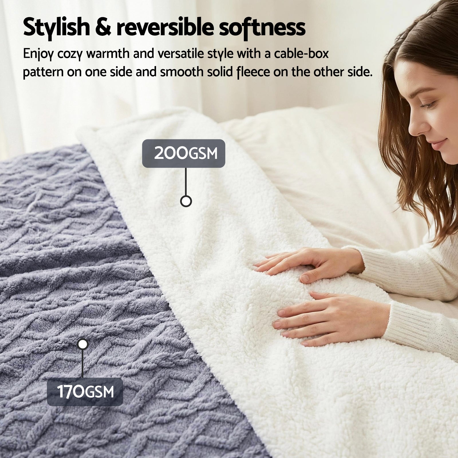 Giselle Bedding Double-Sided Fleece Throw Blanket – Grey 152 x 203cm