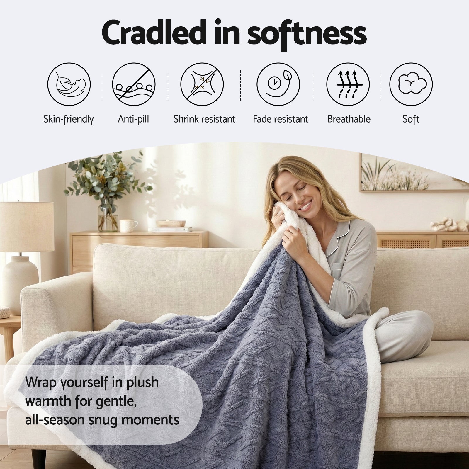 Giselle Bedding Double-Sided Fleece Throw Blanket – Grey 203 x 230cm