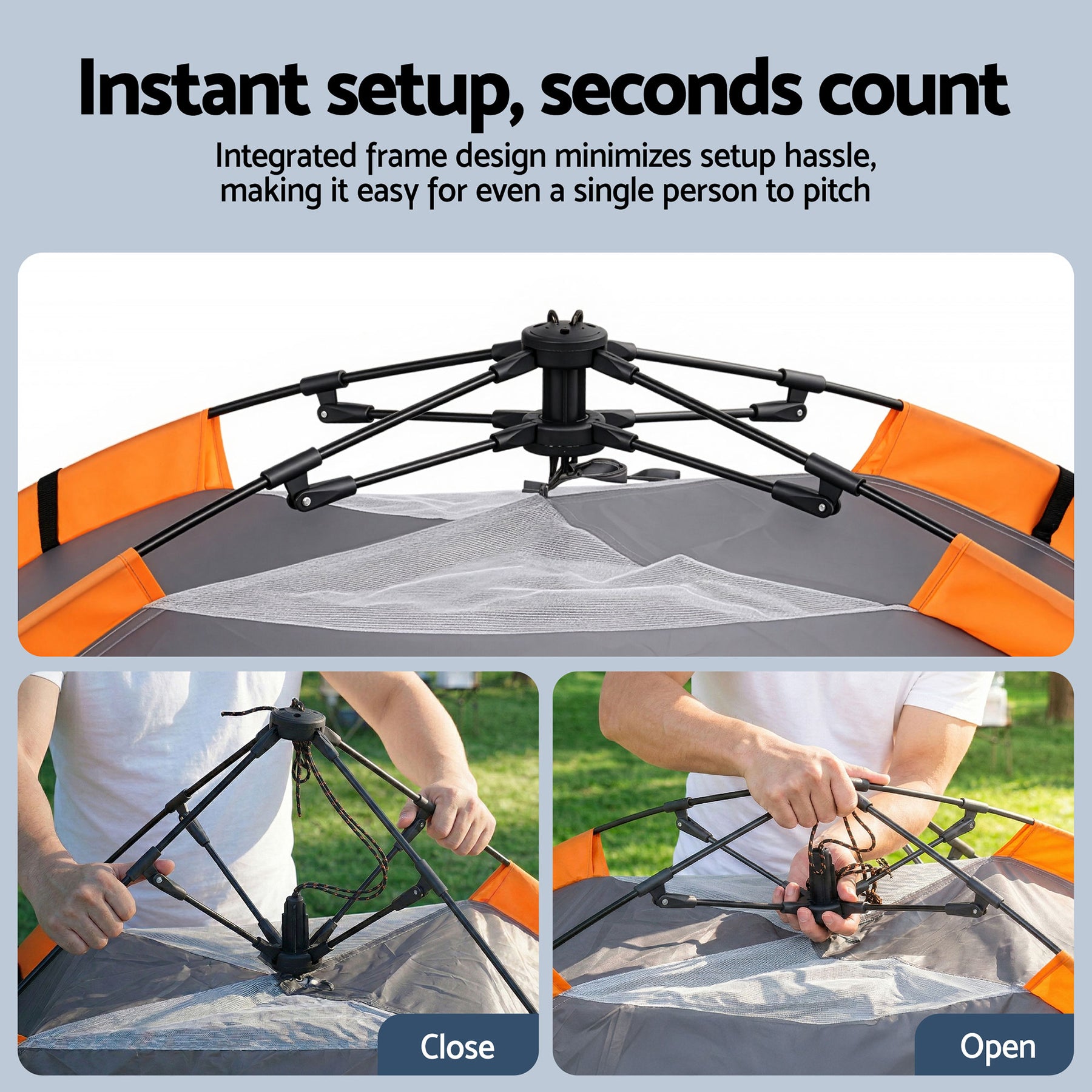 Weisshorn 2 Person Instant Pop Up Camping Tent - Grey/Orange