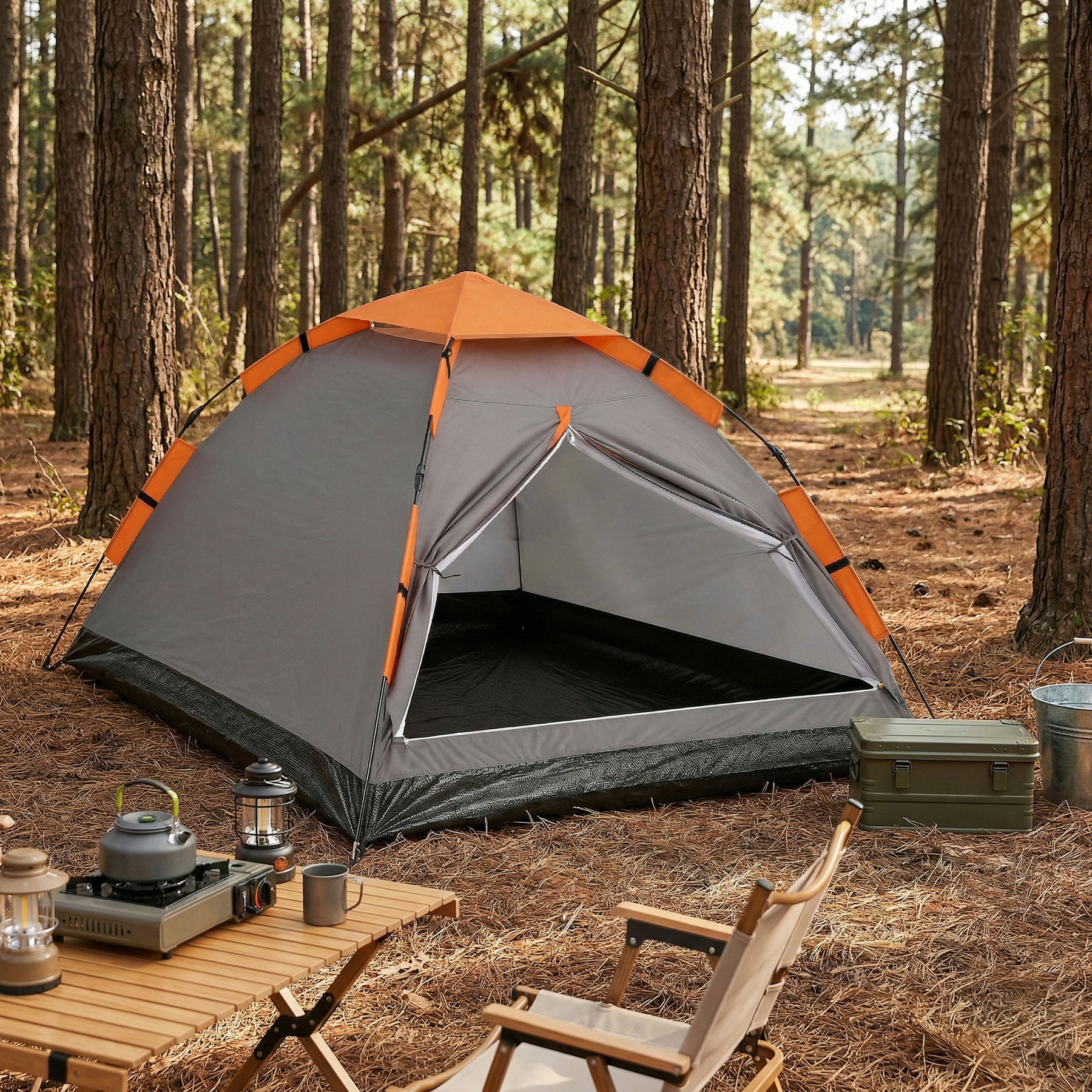 Weisshorn 2 Person Instant Pop Up Camping Tent - Grey/Orange