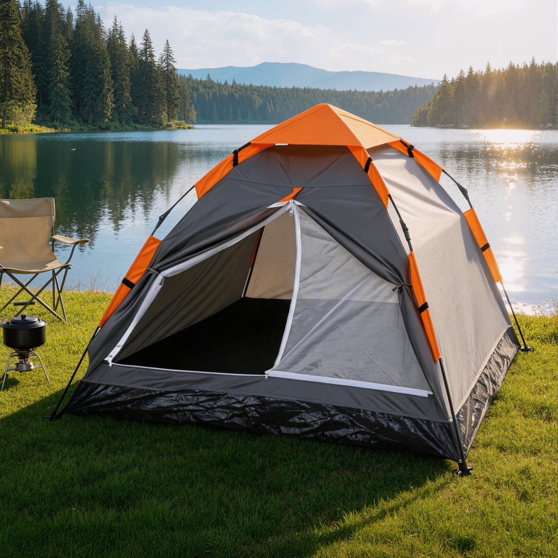 Weisshorn 2 Person Instant Pop Up Camping Tent - Grey/Orange