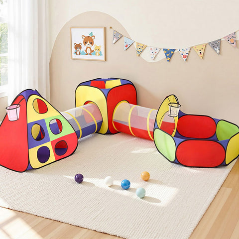 Keezi Kids Play Tent Teepee 80cm x 80cm with Ball Pit, Tunnel & Carry Bag - SuperSaverAU - view 1