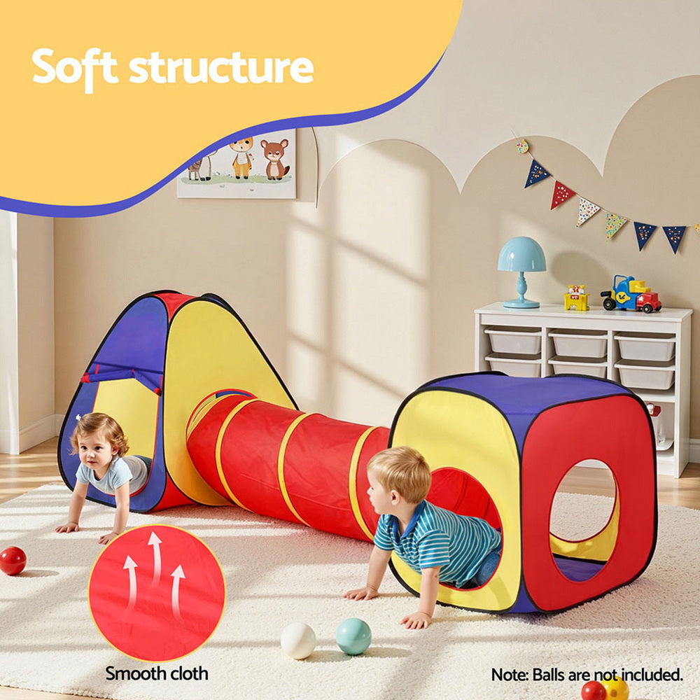 Keezi Kids 3-in-1 Play Tent, Teepee 80cm, Cube Playhouse, Crawling Tunnel - SuperSaverAU - view 5
