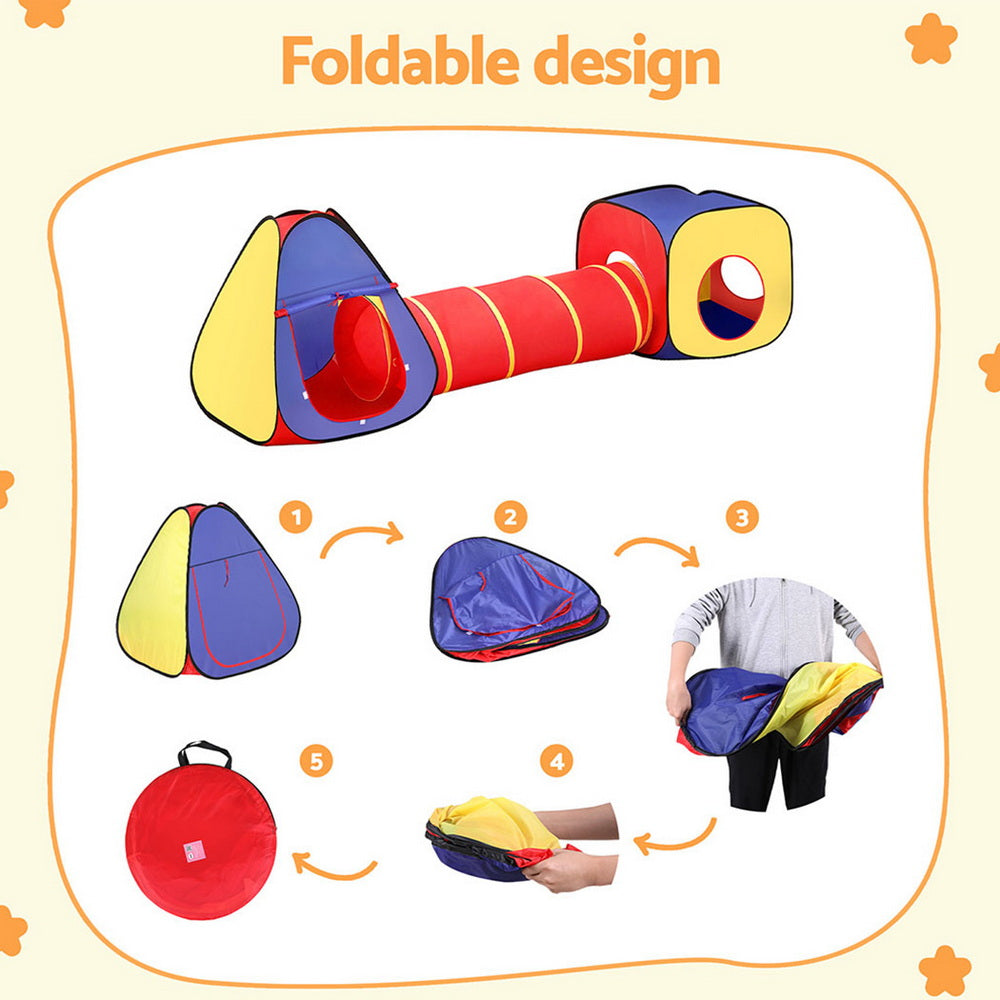 Keezi Kids 3-in-1 Play Tent, Teepee 80cm, Cube Playhouse, Crawling Tunnel - SuperSaverAU - view 8