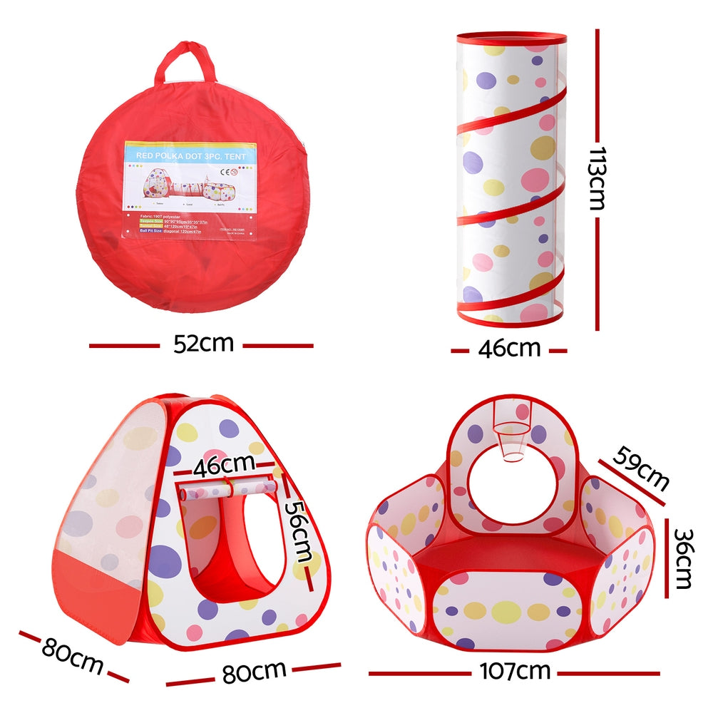 Keezi Kids Playhouse Play Tent Pop Up Teepee Ball Pit Tunnel Basketball Hoop Red - SuperSaverAU - view 2
