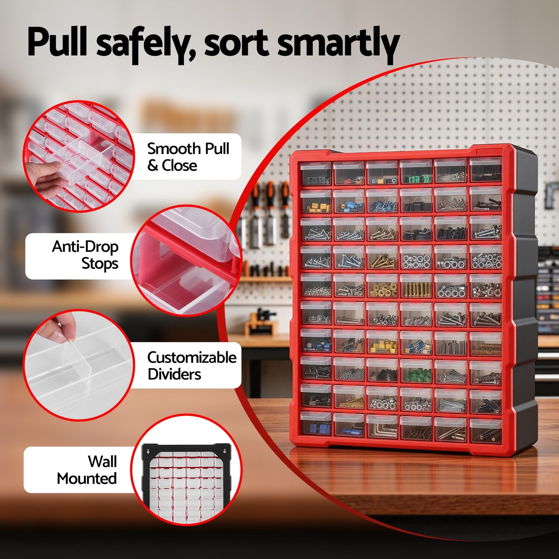 Giantz 60-Drawer Tool Storage Cabinet, Anti-Drop Hardware Organizer Storage Box - SuperSaverAU - view 5