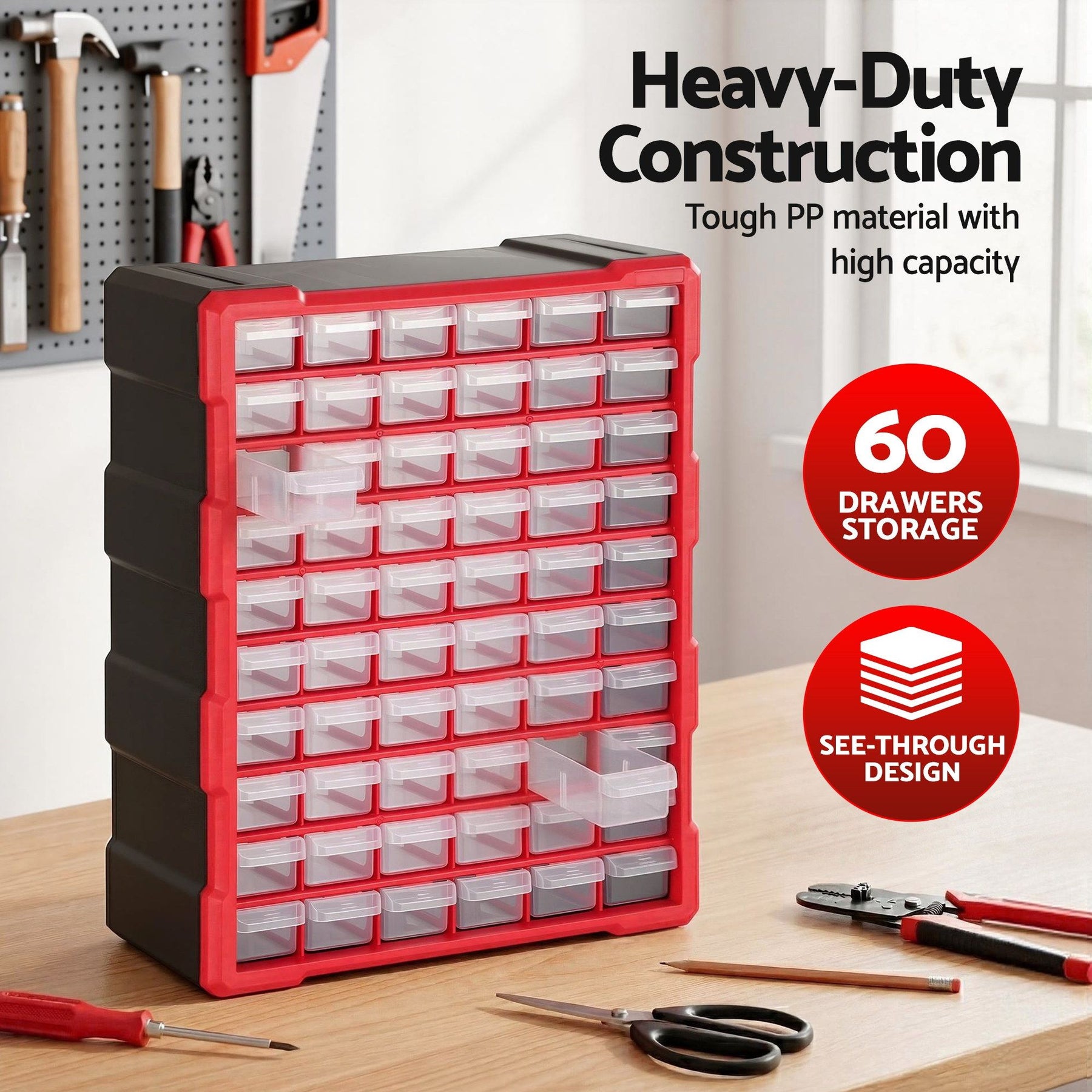 Giantz 60-Drawer Tool Storage Cabinet, Anti-Drop Hardware Organizer Storage Box - SuperSaverAU - view 6
