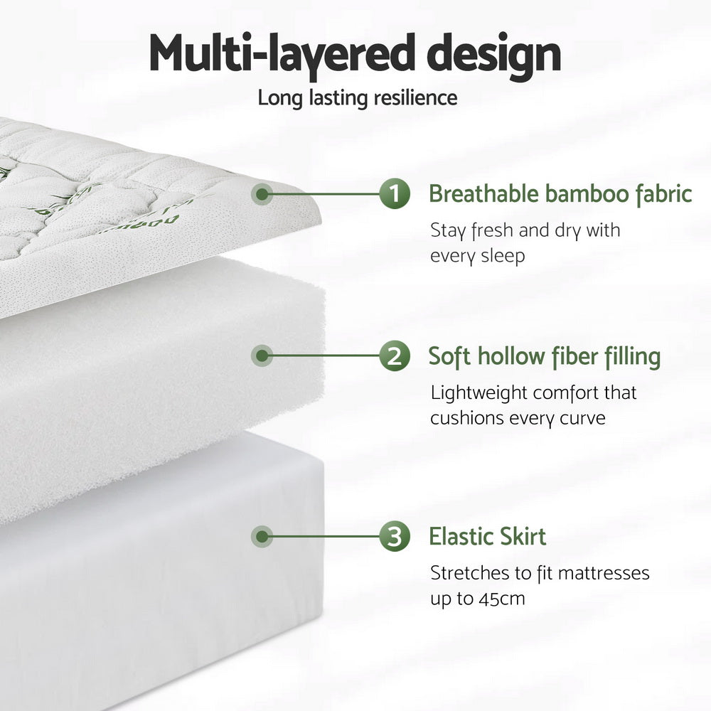 Giselle 5cm Pillowtop Mattress Topper Bamboo King Single - SuperSaverAU - view 6