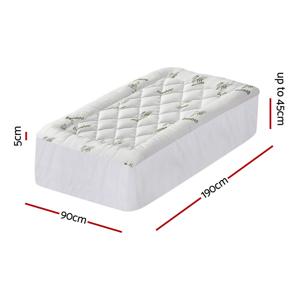 Giselle Bedding 5cm Pillowtop Mattress Topper Bamboo Single - SuperSaverAU - view 3