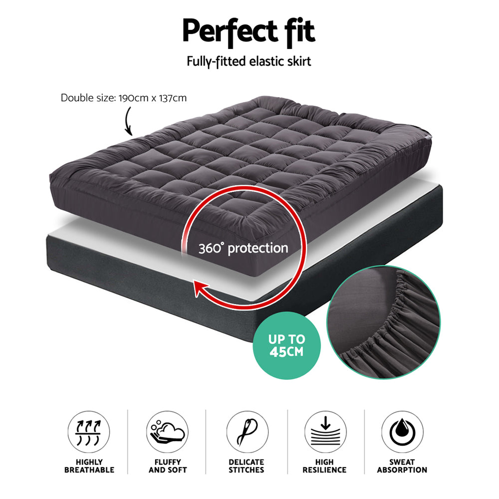 Giselle Bedding Mattress Topper Pillowtop Bamboo Charcoal Double - SuperSaverAU - view 2