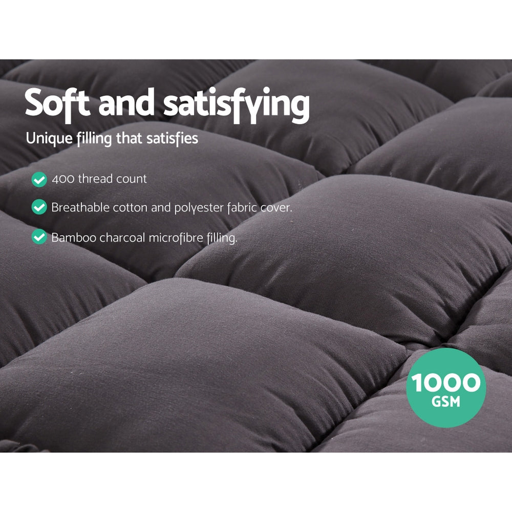 Giselle Bedding Mattress Topper Pillowtop Bamboo Charcoal King Single - SuperSaverAU - view 5