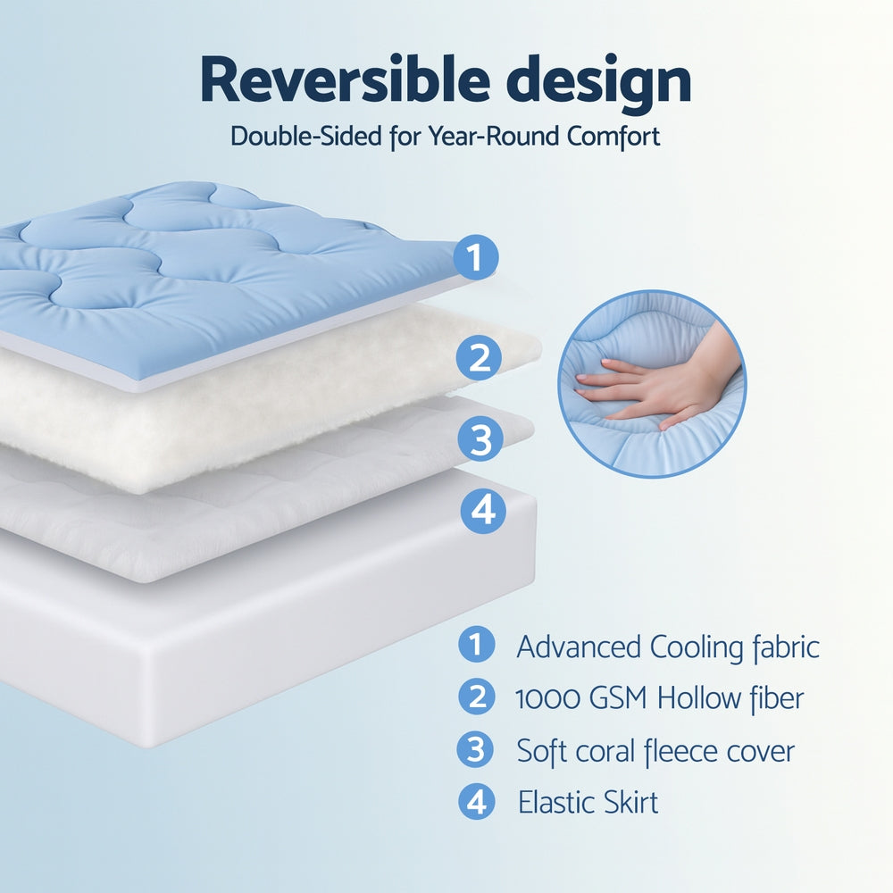 Giselle 5cm Double-Sided Mattress Topper - Cooling & Coral Fleece, Single - SuperSaverAU - view 6
