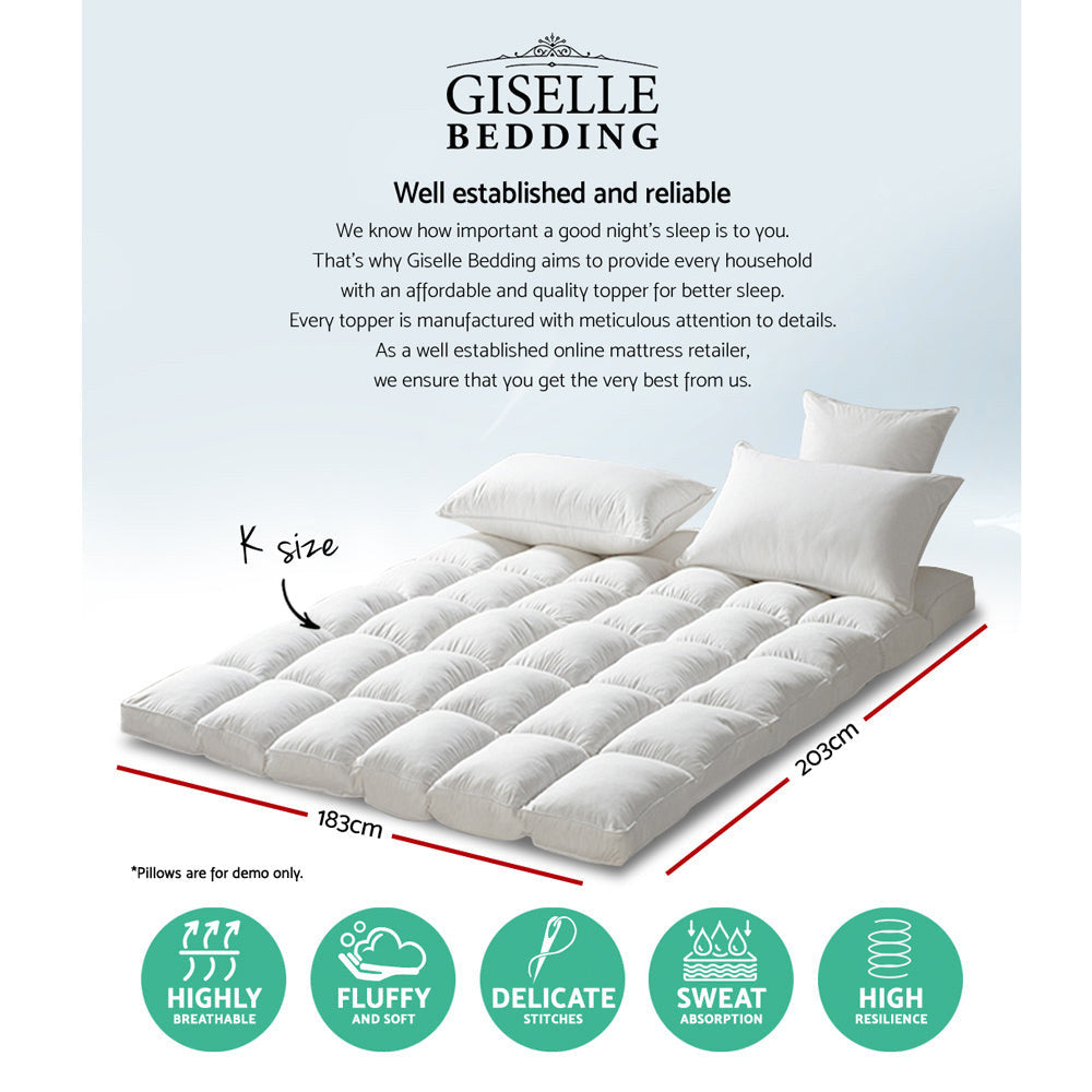 Giselle Bedding King Mattress Topper Pillowtop with Anti-Allergy Microfibre Filling - SuperSaverAU - view 2